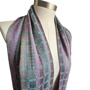 Woven Multicolor Checkered Scarf With Fringe Edge Pink Grey Green Teal CM2006